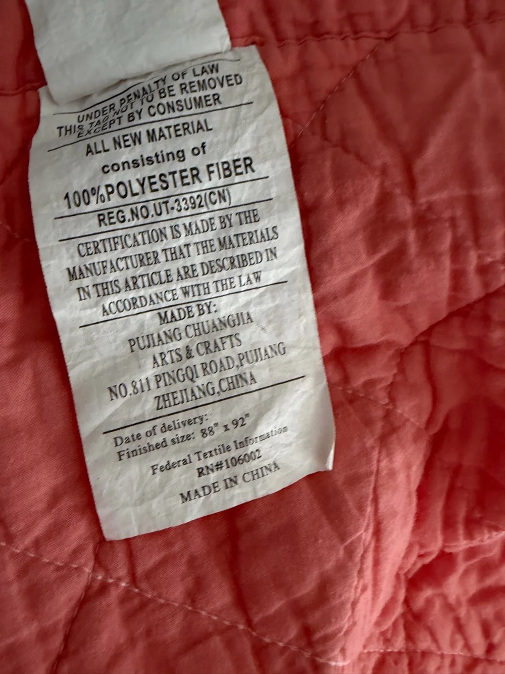 Quilted Coral Pink Bedspread Set - 2 Pillow Shams